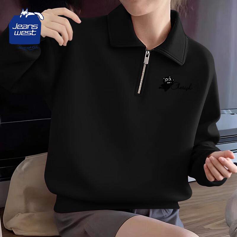 

JEANSWEST CLUB Women s Loose Half-Zip Polo Sweatshirt M