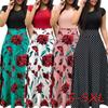 Women Floral Maxi Dress Short Sleeve Long Dress Flowers Printed Dress Beach Dress