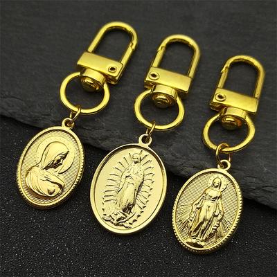 Edelstahl Jungfrau Maria Medaille Schlüsselanhänger für Damen Herren Goldfarbe Unsere Liebe Frau von Guadalupe Schlüsselring Schmuck virgen de guadalupe