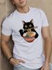 Black cat with ramen Mens Short Sleeve Tshirt Summer Tshirt Top