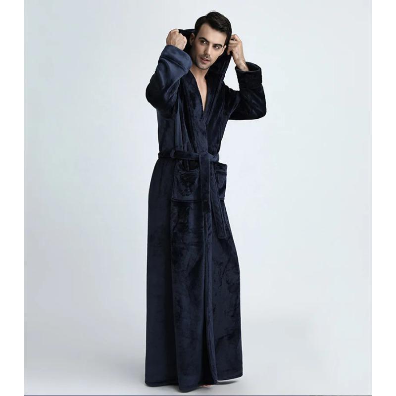 Flannel Pajamas Men's Hooded Thickened Pajamas Coral Velvet Men's Bathrobe Winter Robe Men's Bathrobe