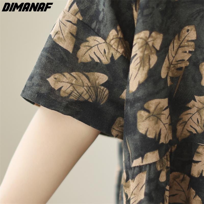 DIMANAF 2024 Plus Size Women Summer Beach Dress Vintage Lady Long Dress Loose Maxi Dress Cotton Black Printing