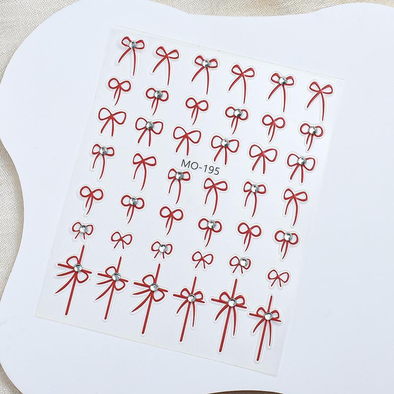 Black White Red Bowknot Nail Sticker Glue Crystal Diamond Adhesive Nail Art Decorations Girls Nail Decals Design