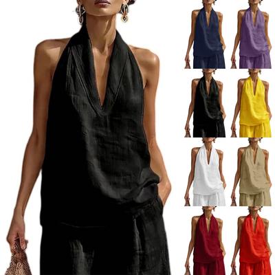 Women Loose Fit V Neck Sleeveless Top Cotton Linen Casual Lightweight Comfortable Summer Blouse Shirt