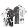 Spiel Anime Charakter 3D Gedrucktes T-Shirt, Beidseitig Rot Weiß Grafik Kurzarm Lässiges Streetwear Oberteil