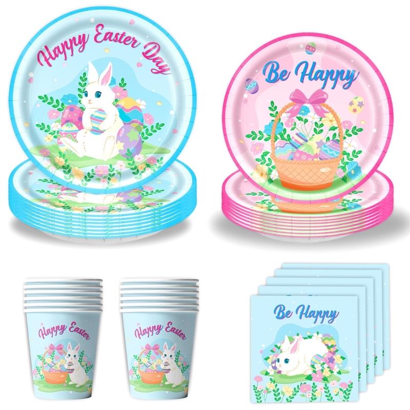 Rabbit Eggs Designs Disposable Tableware For Easter Celebration Family Gatherings Kids Safe Dinnerware
