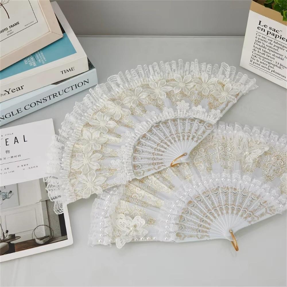 Elegant Lace Fan White Wedding Hand Fan Retro Handheld Fan for Women