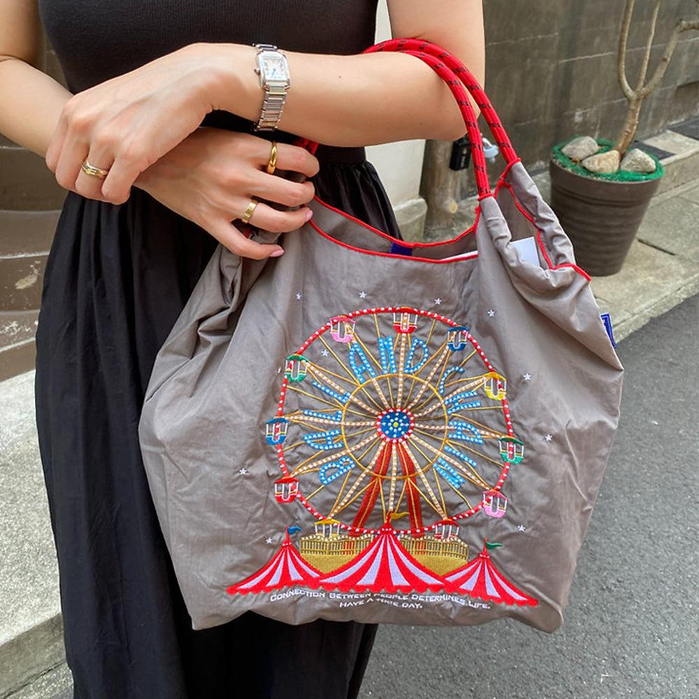 

Embroidered Floral Eco-Friendly Nylon Shopping Bag - Japanese Style Handheld Fashion Large