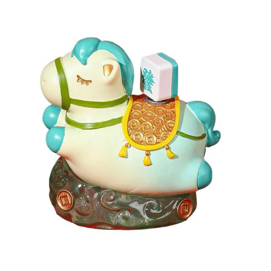 Chinese Style Cartoon Horse Figurine Bring Good Luck Fortune Hand-painted Resin Pony Statue Home Office Desktop Feng Shui Decoration Ornament