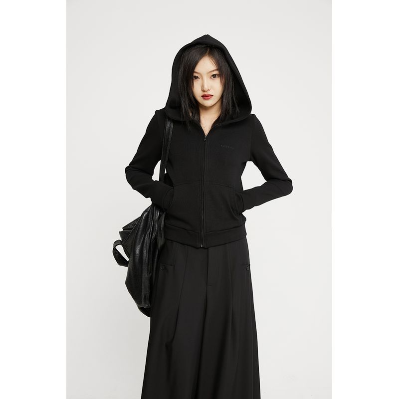 

Кардиган с капюшоном из серии Thelight Dark, толстовка, короткое пальто, женский, нейтральный, приталенный крой, всепогодный, высококачественная текстура, осенняя накидка Black S