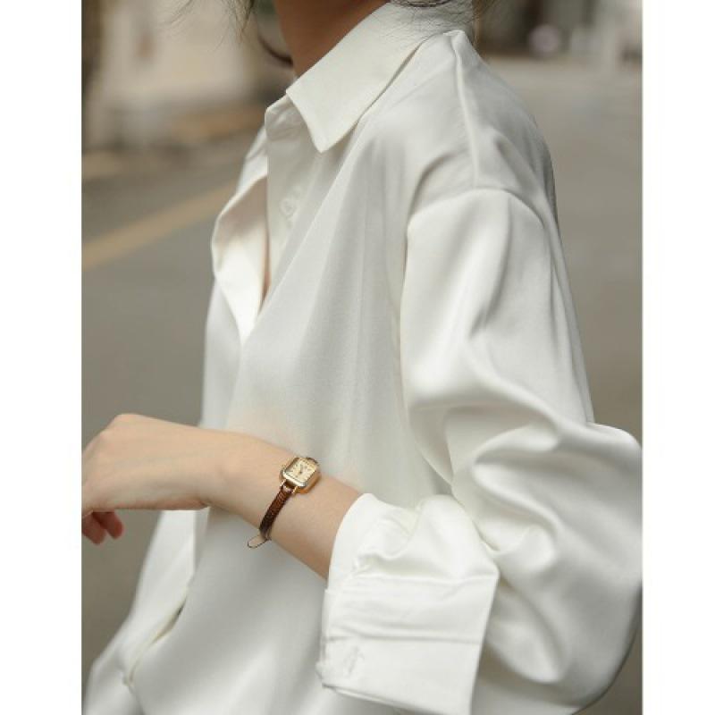 Women's Retro Hong Kong Style Loose White Satin Shirt