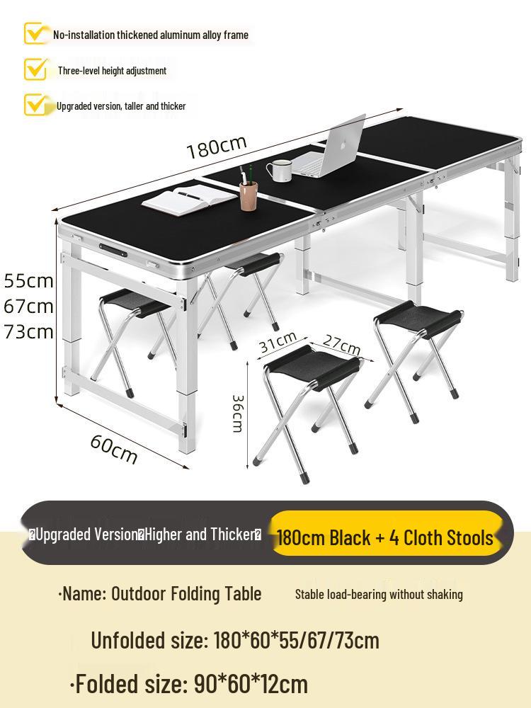 Adjustable Height Aluminum Folding Picnic Table & Chairs Set for Outdoor Camping & BBQ