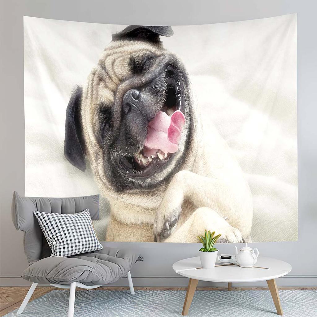 Cute Animals Pet Pug Dog Decor Tapestry for Backdrop Creativity Bedroom Dorm Living Room Modern Decor Wall Hanging Tapestries