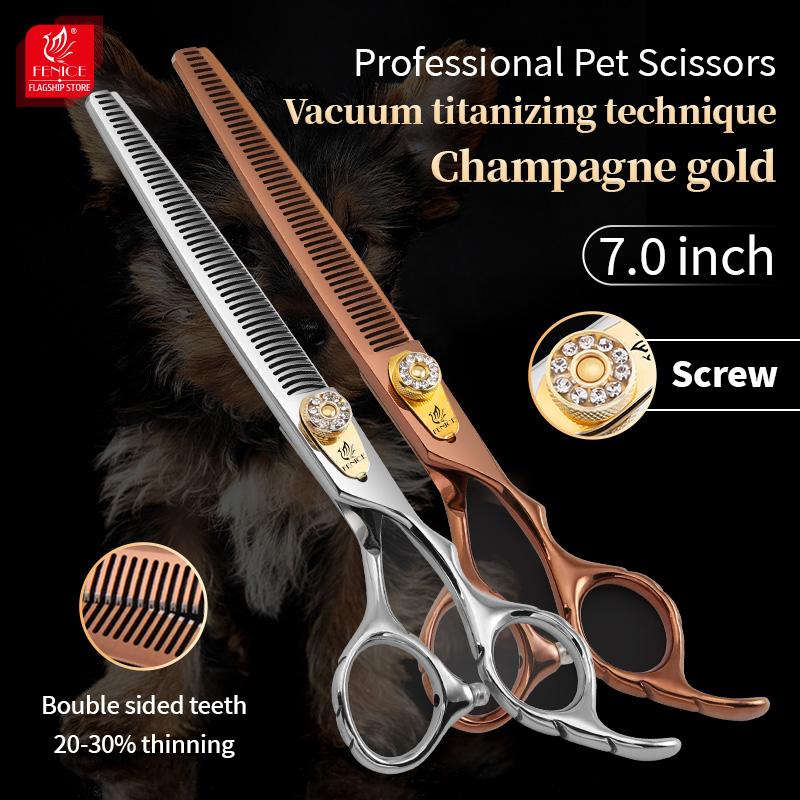 Fenice Dog Beauty Scissors 7 inch Professiona Double Teeth Pet Grooming Scissors for Dogs Thinner Shears Thnning rate 20-30%