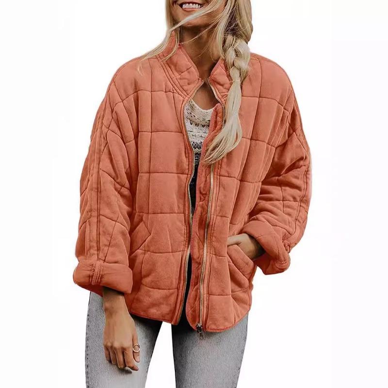 

Solid Color Stand Collar Cotton Coat Loose Long Sleeve Pocket Jacket S