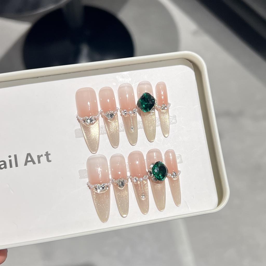 Advanced Sense of Cat Eye French Nail Art Piece Diamond Pearl K9 Drill Wear Armor Pure Handmade