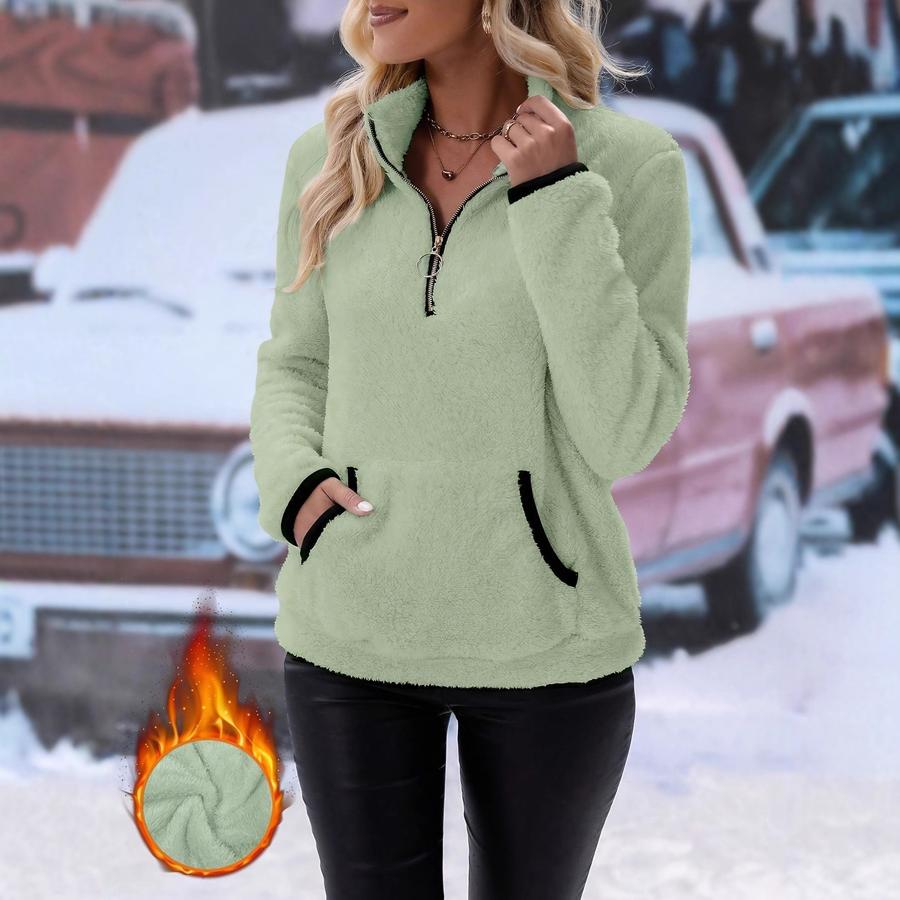 New Style Women's Fall Winter High Neck Zipper Pocket Long Fleece Hoodie
