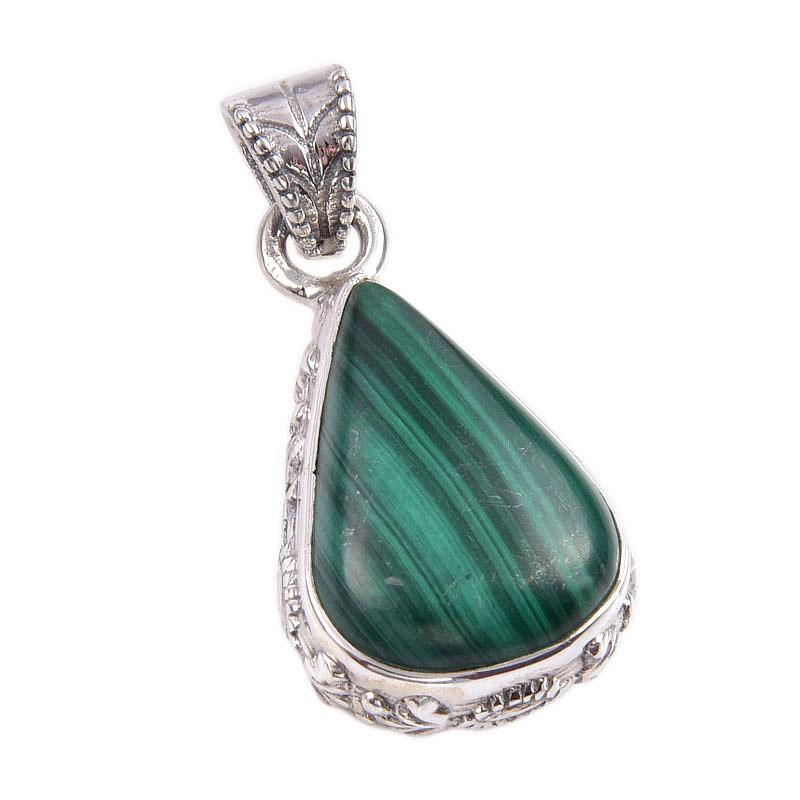 Natural Malachite Gemstone Handmade 925 Solid Sterling Silver Pendant 1.5'' B6I43