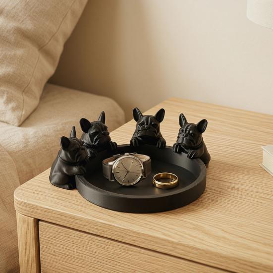 3D Printed Dog Figurine Cute Animal Statue Creative Art Ornament for Bookshelf Mantel Stylish Jewelry Organizer