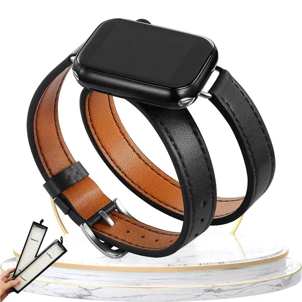 High Quality Leather Loop For Apple Watch Band Women 10/9/8/7/6/5/4/3/2/1 SE 38mm 40mm 41mm 42mm 44mm 45mm 46mm 49mm Strap