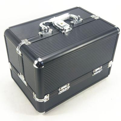 Makeup Case Cosmetics Carrying Box 25x17x17cm Large Capacity Storage for Home Salon Black Strip