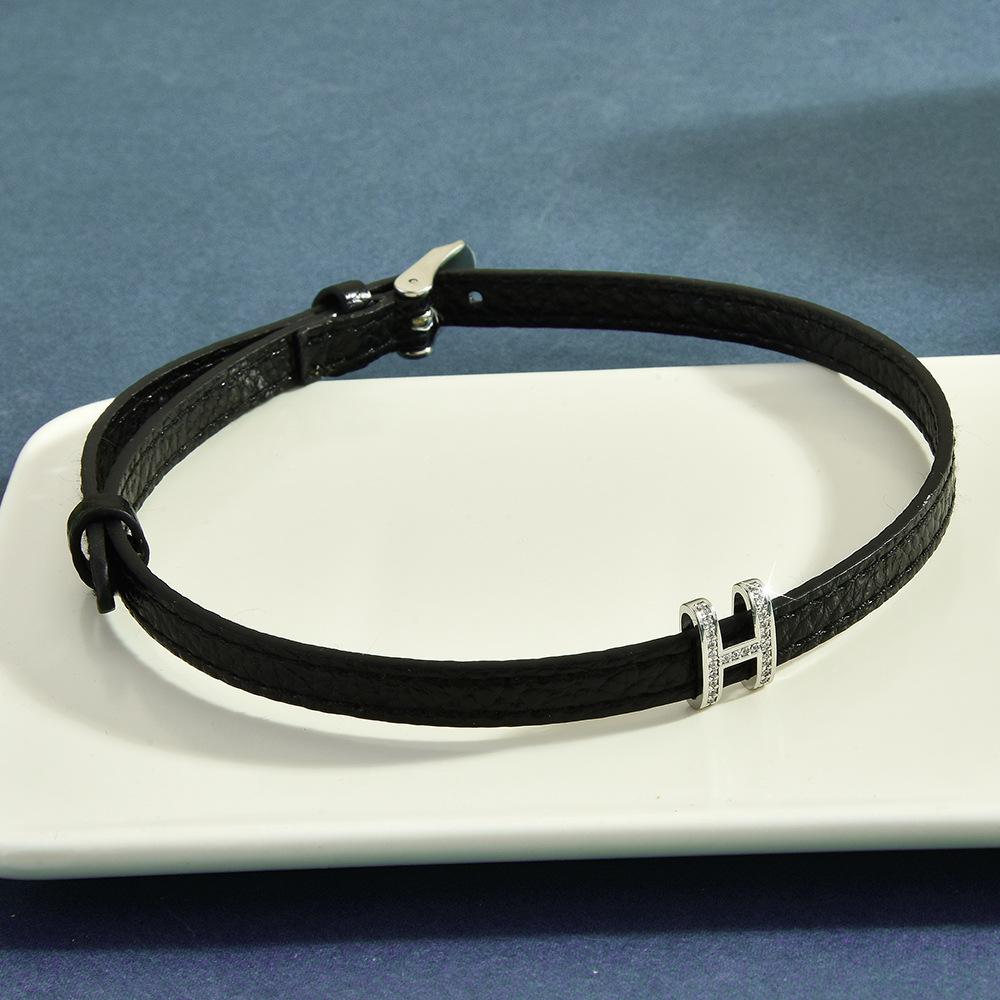 26 Letter Leather Rope Collarbone Chain Leather Collar Adjustable Neck Chain Personalized Necklace Tide