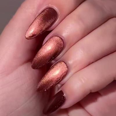 Dark Red Nail Art Sandstone Cat'S Eye Wearing Nail Simple Fake Nail Fine Flash Removable Nail Art Piece 24 Pieces