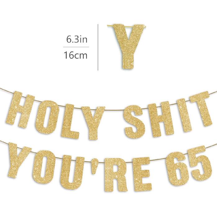 65th Birthday Decorations for Men & Women, Funny 65 Years Old Party Sign 65 Birthday Gifts for Her & Him, Pre-Strung 65th Party Banner - Gold Glitter