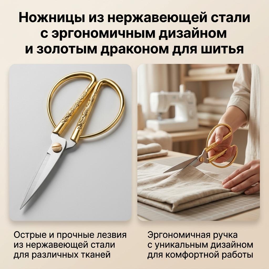 Stainless Steel Scissors Ergonomic Design Gold Tone Dragon Scissors for Needlework Sewing Dressmaker
