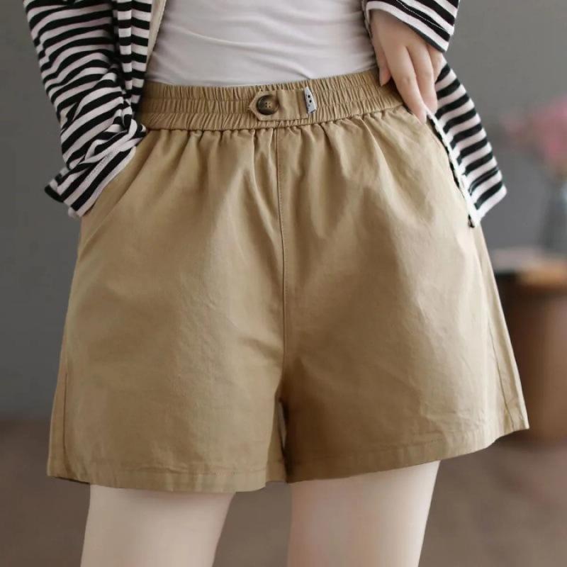 Literary Casual Pants Women's Summer Elastic Waist Wide-leg Pants Plus Size Loose Shorts