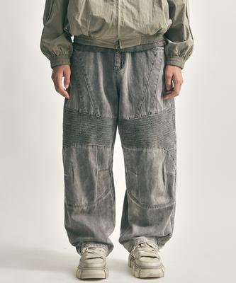 Deulouem Dirty Washed Biker Wide Pants (Dirty White)