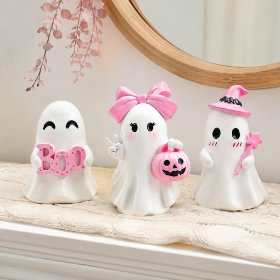 Indoor Halloween Table Centerpiece Ghost Figurine, Resin Spooky Cute Statue, Funny Creepy Ornament Tabletop for Home Shelf Party Haunted