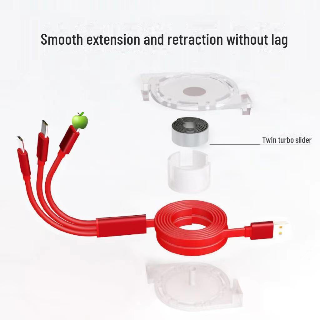 Retractable Crystal One-to-Three Fast Charging Cable: Multi-function for Mobile Phones.