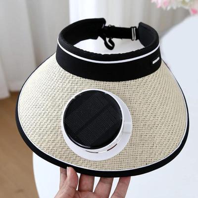 Wide Brim Sun Hat With Built-In Fan Summer Cap Outdoor Straw Visor Hat With Solar/Usb Powered Fan For Camping Fishing Hiking