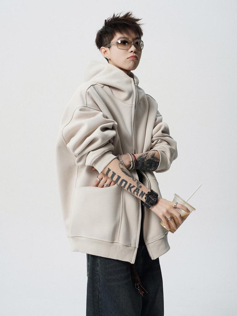 Men's Dark Grey Academic Style Hoodie - Heavyweight Autumn/Winter Trendy Brand Design for Couples