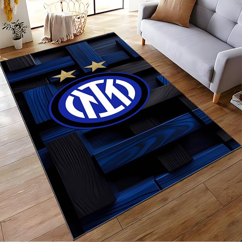 "Tappeto Logo Inter Milan con Motivo Legno Blu e Stelle Dorate" Adatto per l'uso come antiscivolo per soggiorni, camere da letto, divani