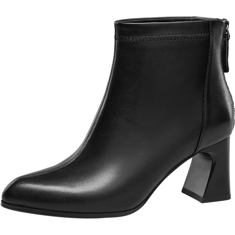 Kangnai Women s Sheepskin Block Heel Ankle Boots 37