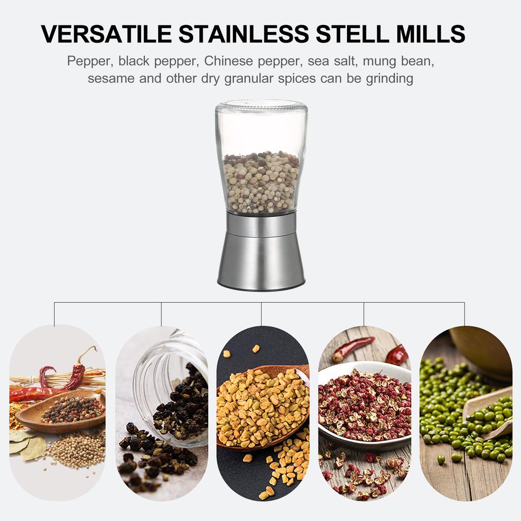 Salt and Pepper Grinder Refillable Coarseness 304 Stainless Steel Salt and Pepper Mill Shakers With Lid Seasoning Jar Holder Container