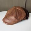 Old Money Wind Retro Washed Leather Forward Hat Versatile British Retro Suede Do Old Cap Beret