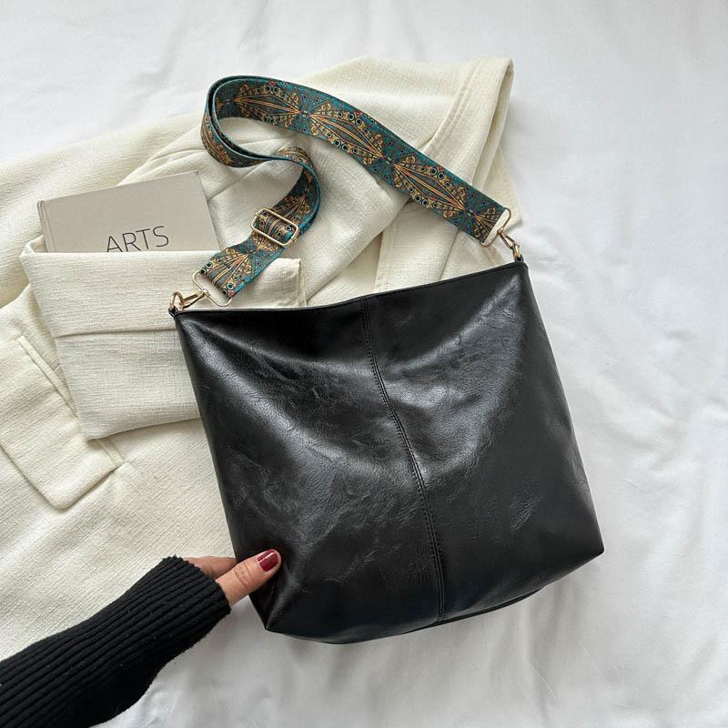 Wide Geometric Strap Shoulder Bag Large Capacity Crossbody Bags For Women Retro Pu Leather Women's Bag For Shopping Travel