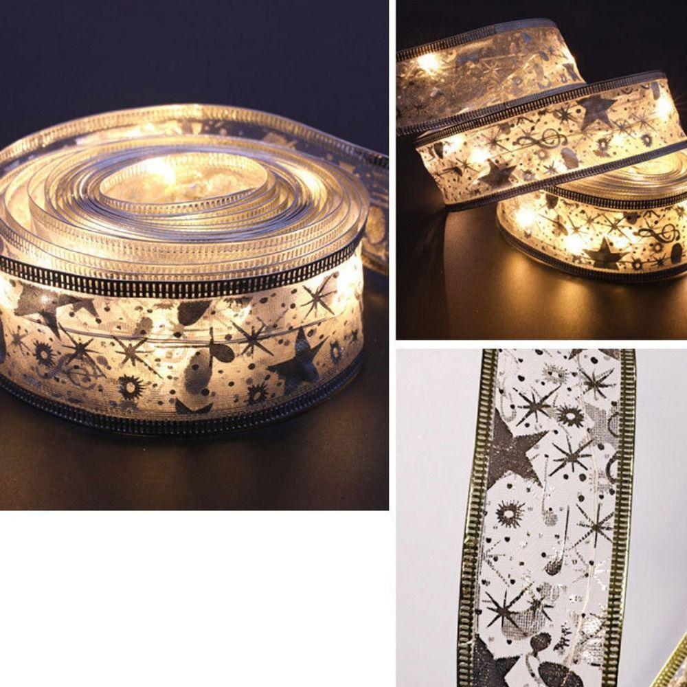 10m 100 Lights Christmas Ribbon Lights Battery-Powered Flashing Christmas Tree Decoration Light Polyester LED