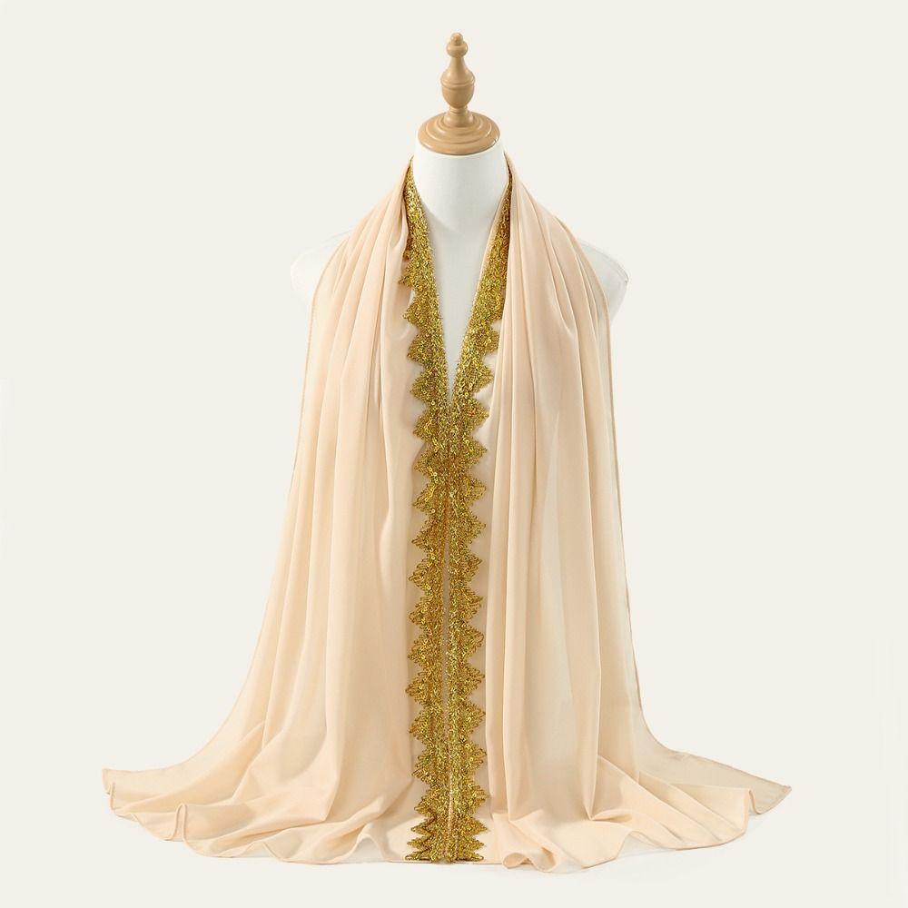 Luxury Silk Chiffon Hijab Scarf Gold Glitters Sequin Wraps Shawl Thin All-march Women Headscarf Ladies Turban