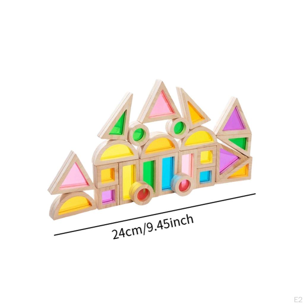 24 Pieces Stacking Blocks Colors Shapes Early Learning Education Colorful Visual Perception Wood