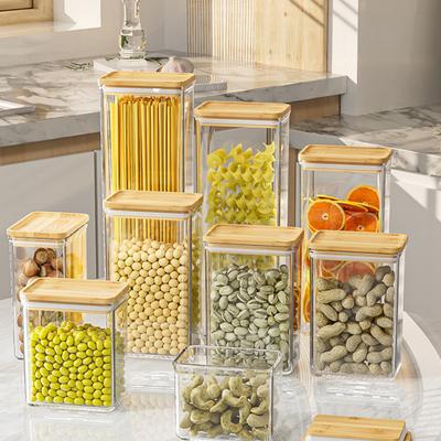 Sealed Grain Container Airtight Storage Container with Wooden Lid Transparent Food Canister