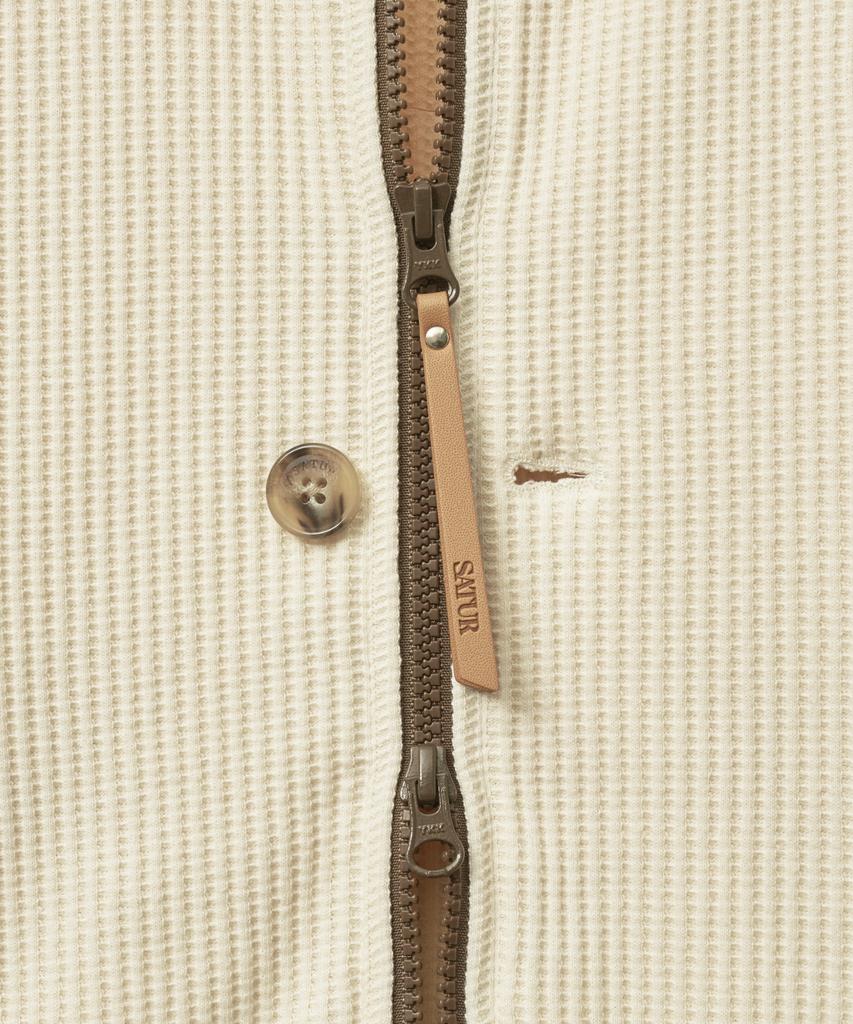 Satur Lawton Waffle Collar Track Zip-Up Jacket Cream