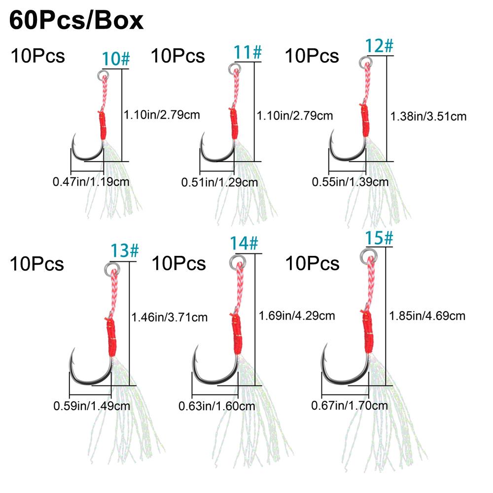120Pcs/60Pcs Cast Jig Assist Hook High Carbon Steel Jig Head Hook Barbed Single Jigging Lure With Feather For Bass