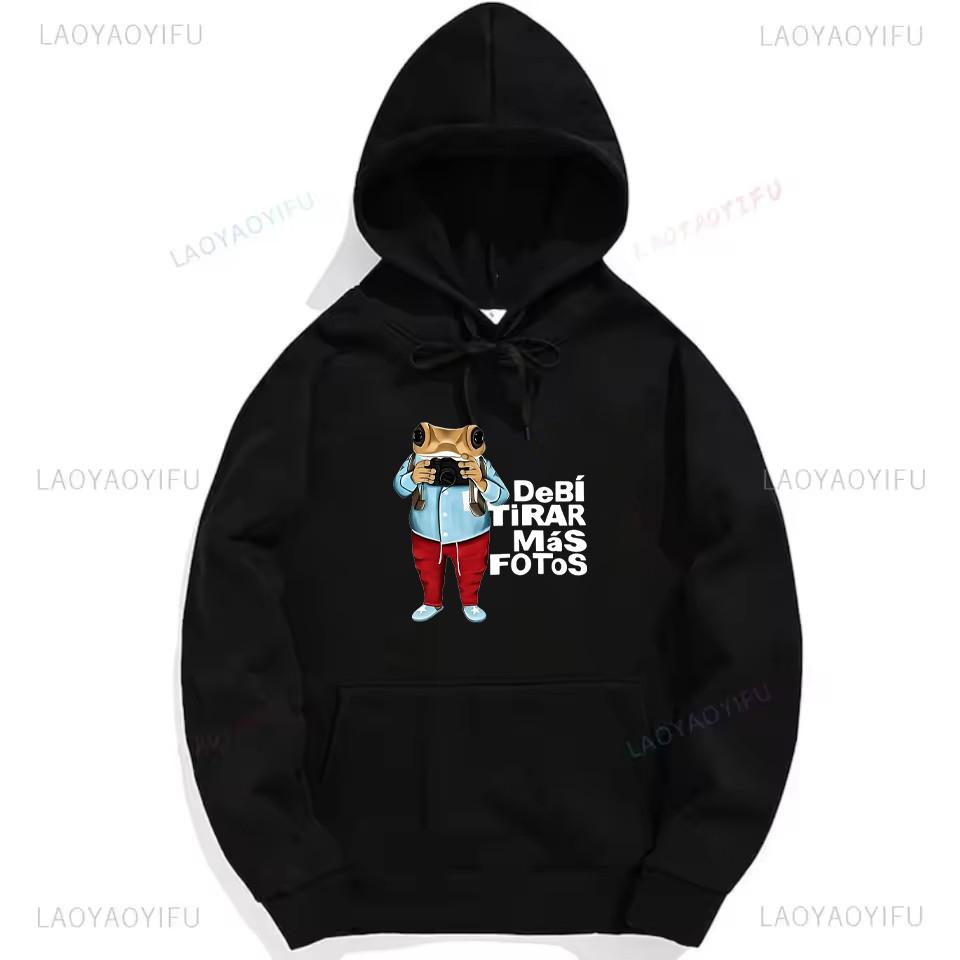 Bad Bunny Debi Tirar Mas Fotos Frog Graphic Sweatshirt Fashion Hip-hop Hoodie Woman Man Black Puerto Rico Drop Shoulder Pullover
