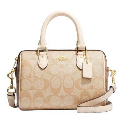 Coach Rowan 18 Klassische Monogramm Reißverschluss Beschichtetes Canvas und Leder Schulter Crossbody Handtasche Kleine Damenhandtaschen Hell-Khaki CH160-IMOT4