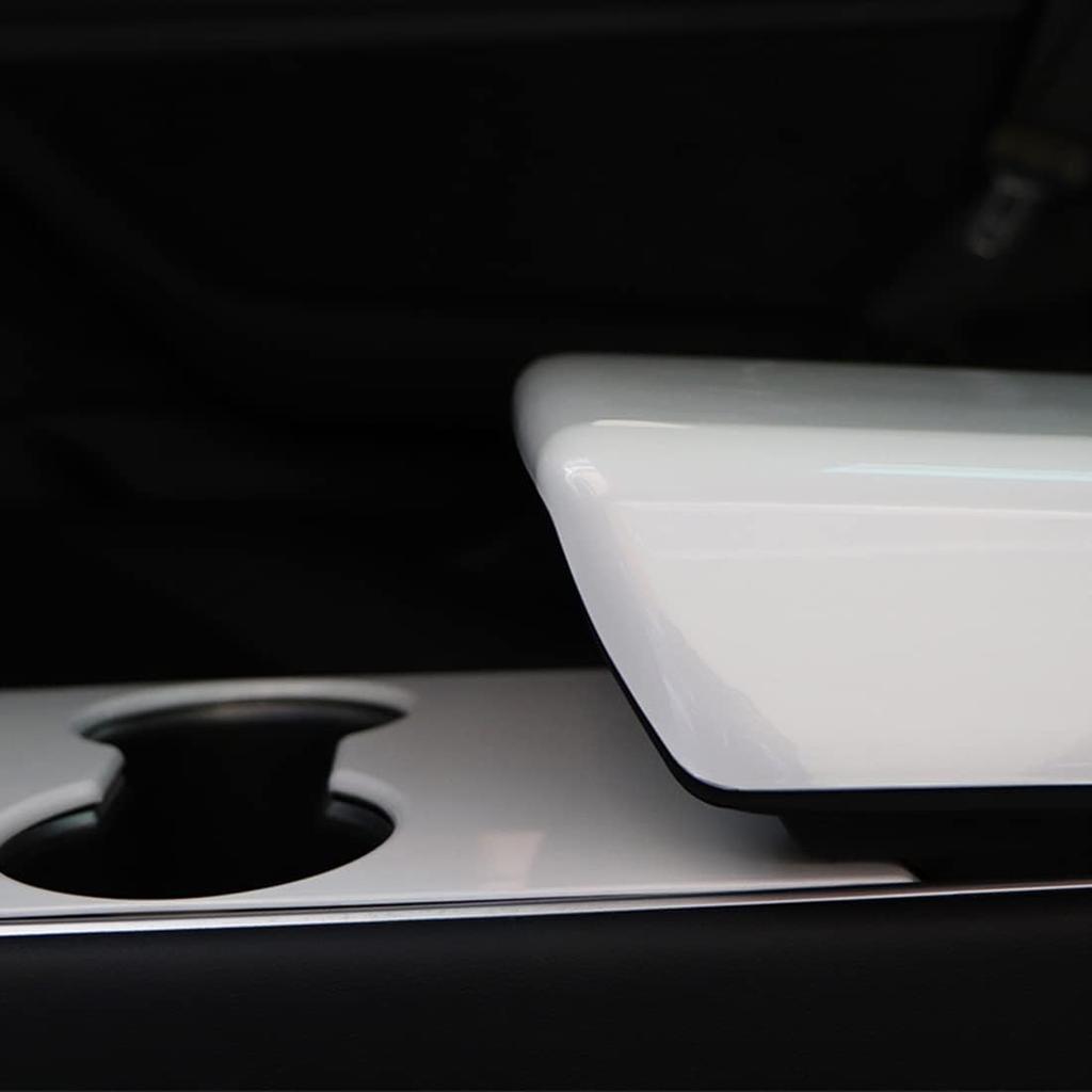 Weißer Armlehnenbezug für Tesla Model 3 Model Y 2017-2023 Auto Mittelkonsolen-Armlehnenpolster Verkleidung Abdeckung Armlehnenbox Polster Konsolenschutz Innenraum