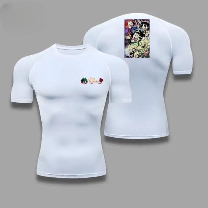 Graphic Compression Shirts Men Gym Workout Running Tshirt Summer Athletic Quick Dry Tees Tops Short Sleeve Rash Guard Tee for